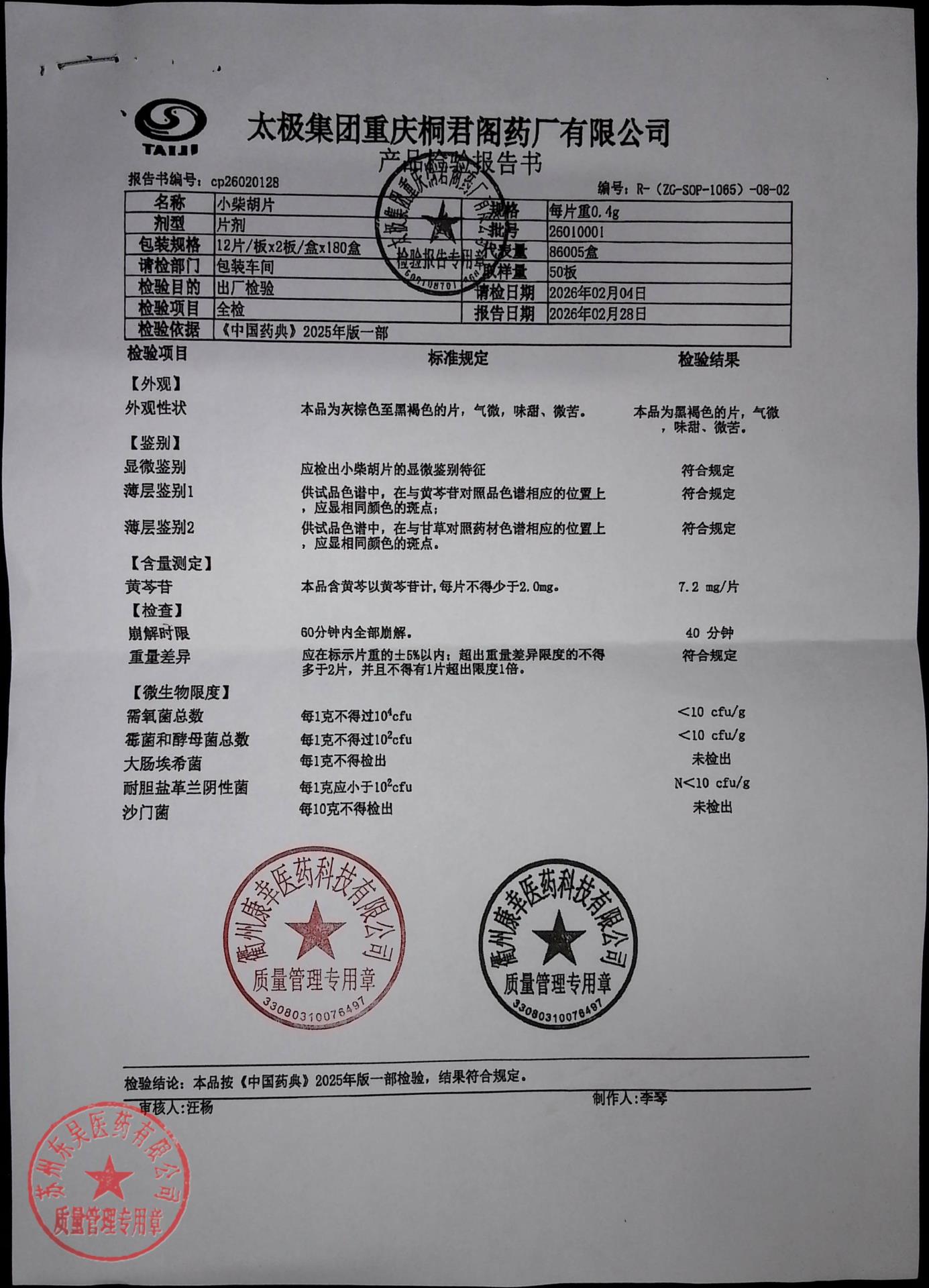 26010001小柴胡片