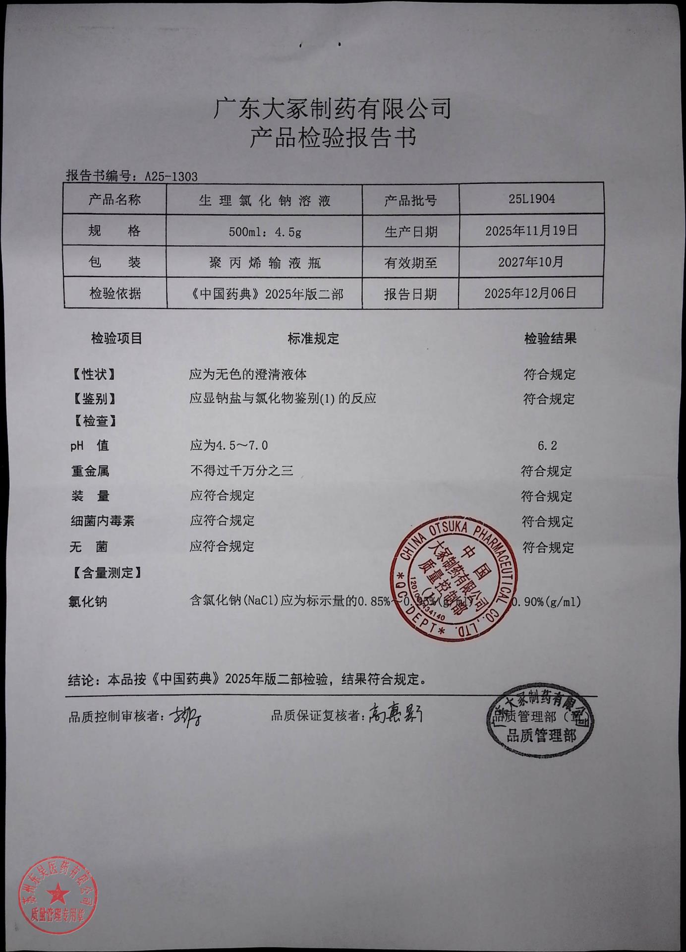 25L1904生理氯化钠注射液